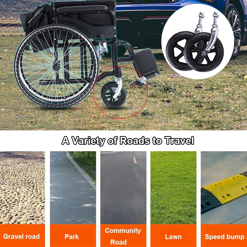 Ruedas para Silla de Ruedas de 6, 7 y 8 Pulgadas, Rueda Delantera de Repuesto para Silla de Ruedas con Horquilla Delantera de Acero y Tornillos, llanta sólida, antidesgaste (Gris,