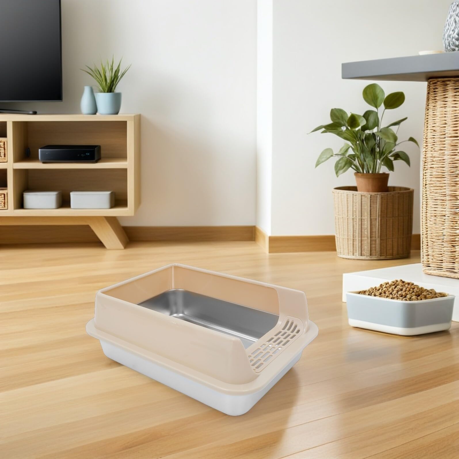 SHINEOFI Edelstahl Katzentoilette mit Geruchsdichtem Deckel Tiefe Katzenstreu Toilette rutschfeste Metallbox für Kätzchen und Katzen Geeignet für Wohnung und Reisen