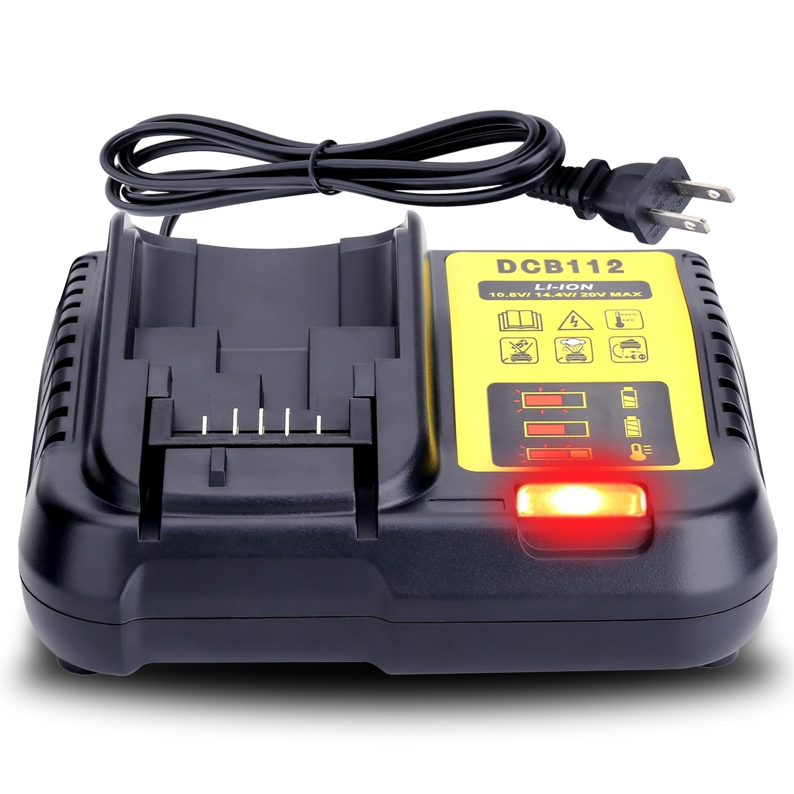 DCB112 Chargeur de rechange 2,0 A compatible avec chargeur de batterie Dewalt 20 V MAX, compatible avec les batteries Dewalt Tool DCB200 DCB201 DCB203 DCB204 DCB606 DCB609 DCB120 12 V 14,4 V 20 V/60 V