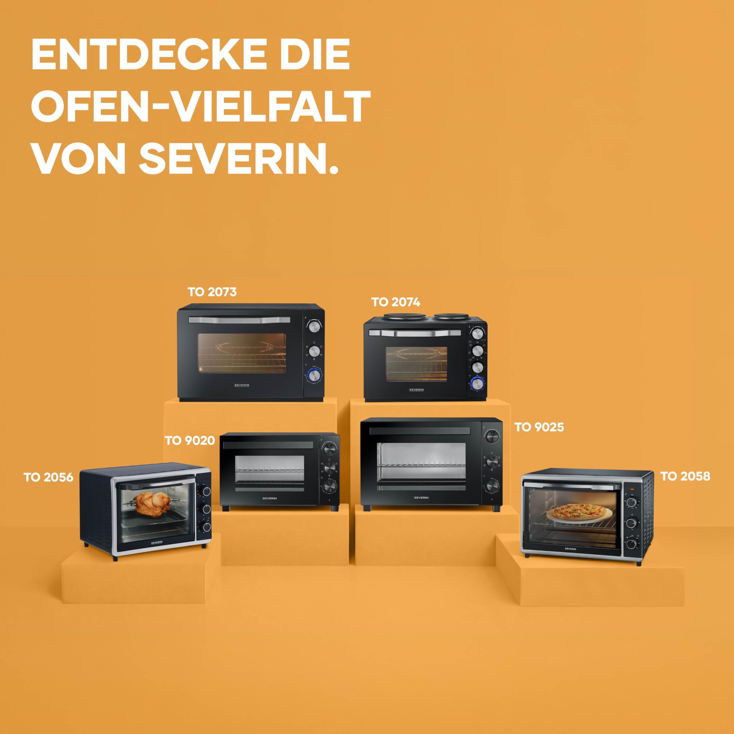 Severin Back- und Toastofen mit Umluftfunktion, inkl. Drehspieß für Fleisch, vielseitiger Heißluftofen mit 30 L Kapazität, Aufbackofen, 100-230 °C, Timer 120 Min., 1600 W, schwarz, TO 9020