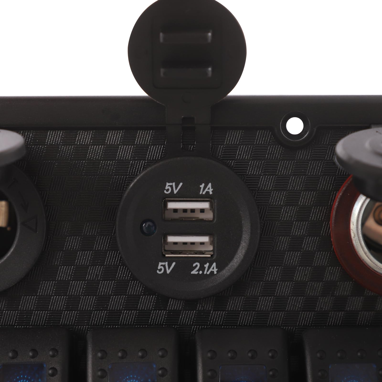 8-biegowy panel przełączników morskich, wodoszczelny, 12 V, z 8 przełącznikami LED, woltomierzem, 2 portami USB, gniazdem zapalniczki samochodowej i gniazdem DC 12 V do samochodu, kampera, łodzi
