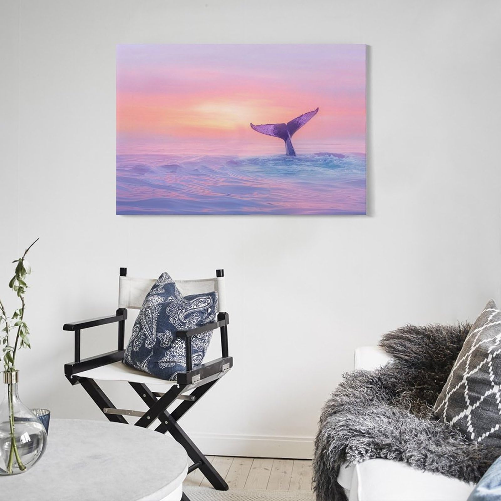 Amazon.co.jp: 絵画 海から現れるクジラの尾 アートパネル ポスター