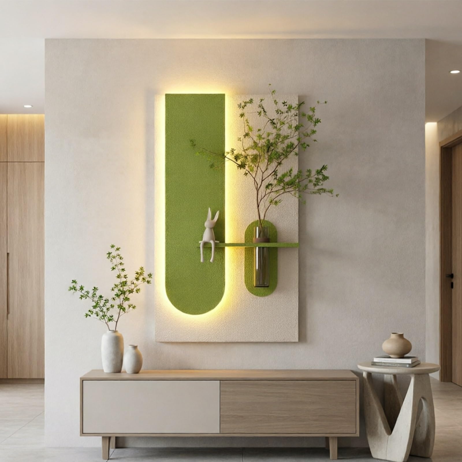 SYXHJTFZ Modern 3D Sandstone Textured Wall Art Borderless LED Lighted, Artificial Plant Vase Mural Home Wall Hanging Decor for Living Room Apartment Indoor Space(B,50 * 85cm/19.7 * 33.5in)