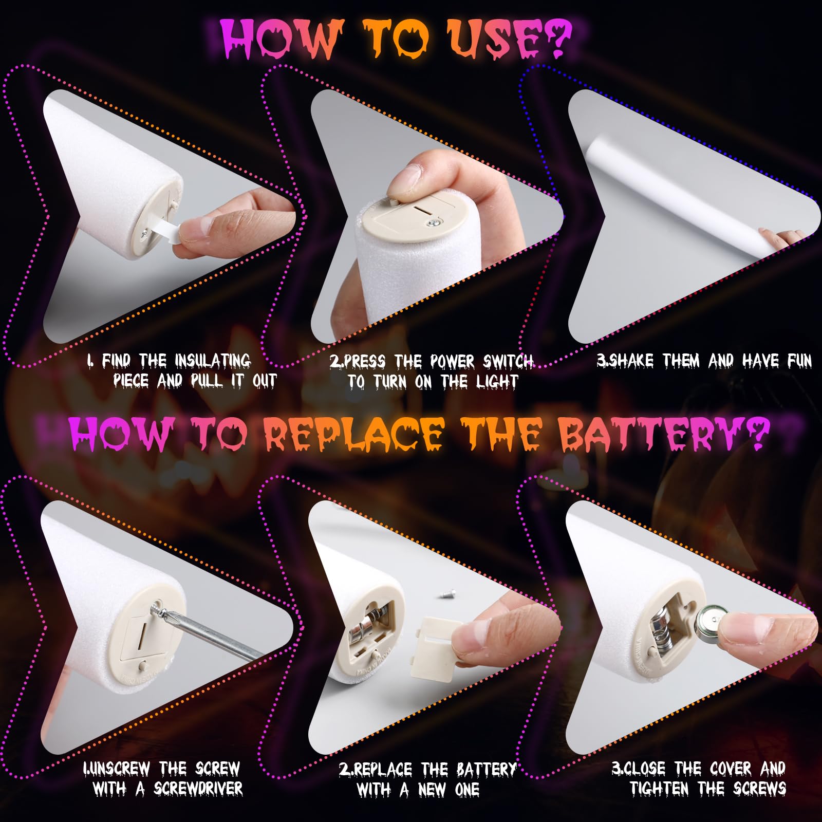 Retisee 36 Pcs 16 Inch Halloween Glow Sticks Bulk LED Foam Sticks Orange and Purple Light up Party Favors Glow in the Dark Light Sticks with 3 Flashing Modes for Birthdays Weddings Raves Concerts