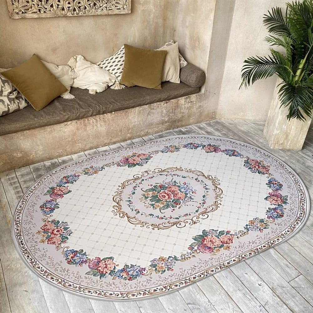 Tapis d'entrée grand format ovale style rétro 120x180 cm couleur 6