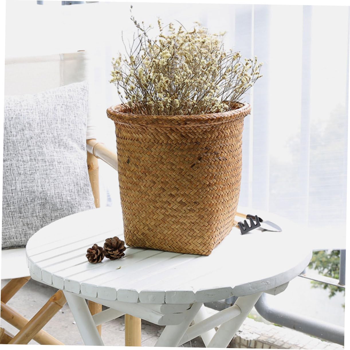 BESTonZON Cesto Rotondo in Paglia Intrecciata Khaki, Grande Capacità | Lavorazione a Mano , Raffinato e Decorativo , per Piante e Oggetti , Uso Multifunzione
