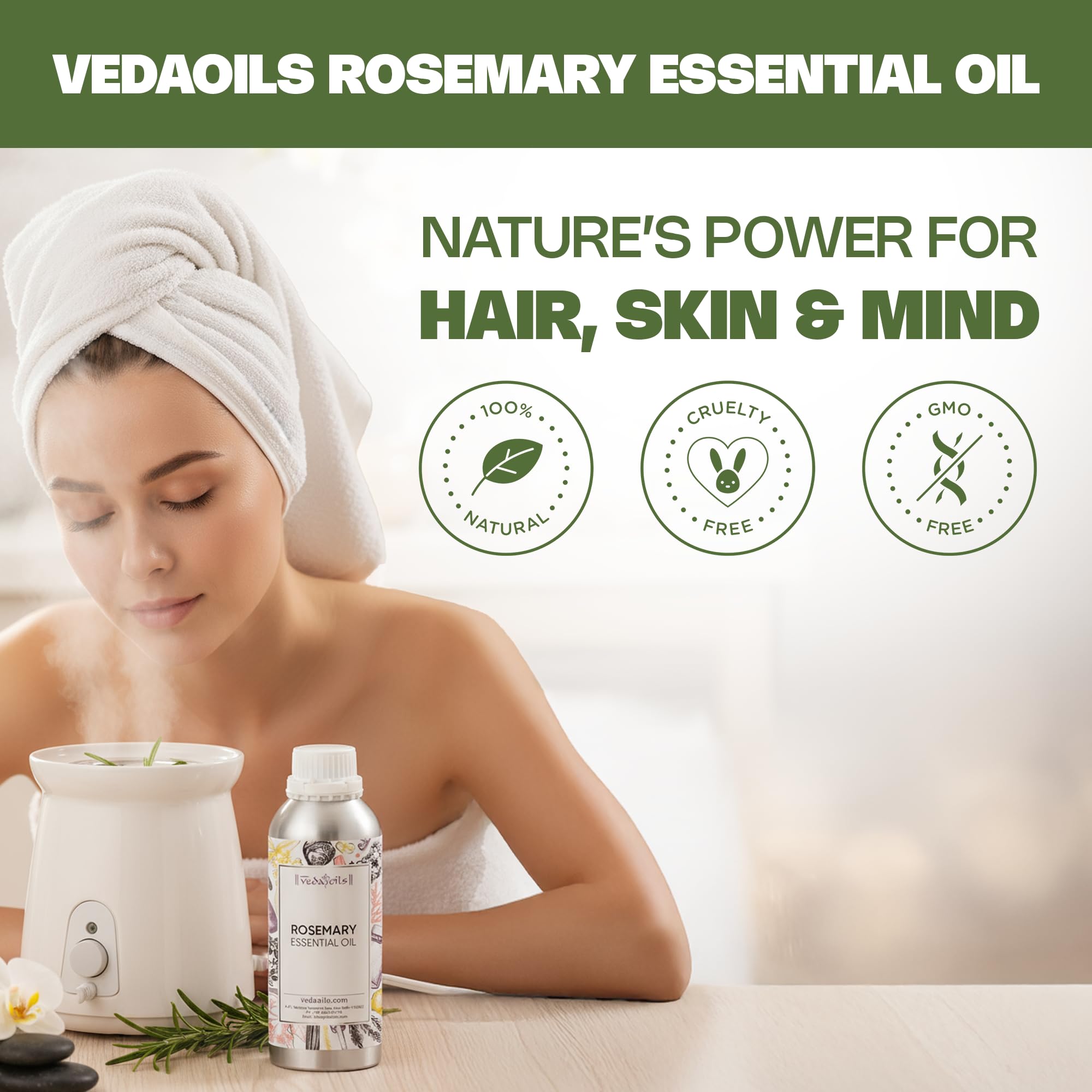 VedaOils Rosemary Essential Oil for Hair Growth, Hair Fall Control and Scalp Nourishment, Skin Care | Clinically Tested Organic 100% Pure & Natural, Undiluted Steam Distilled, 100ml - Image 3 thumbnail