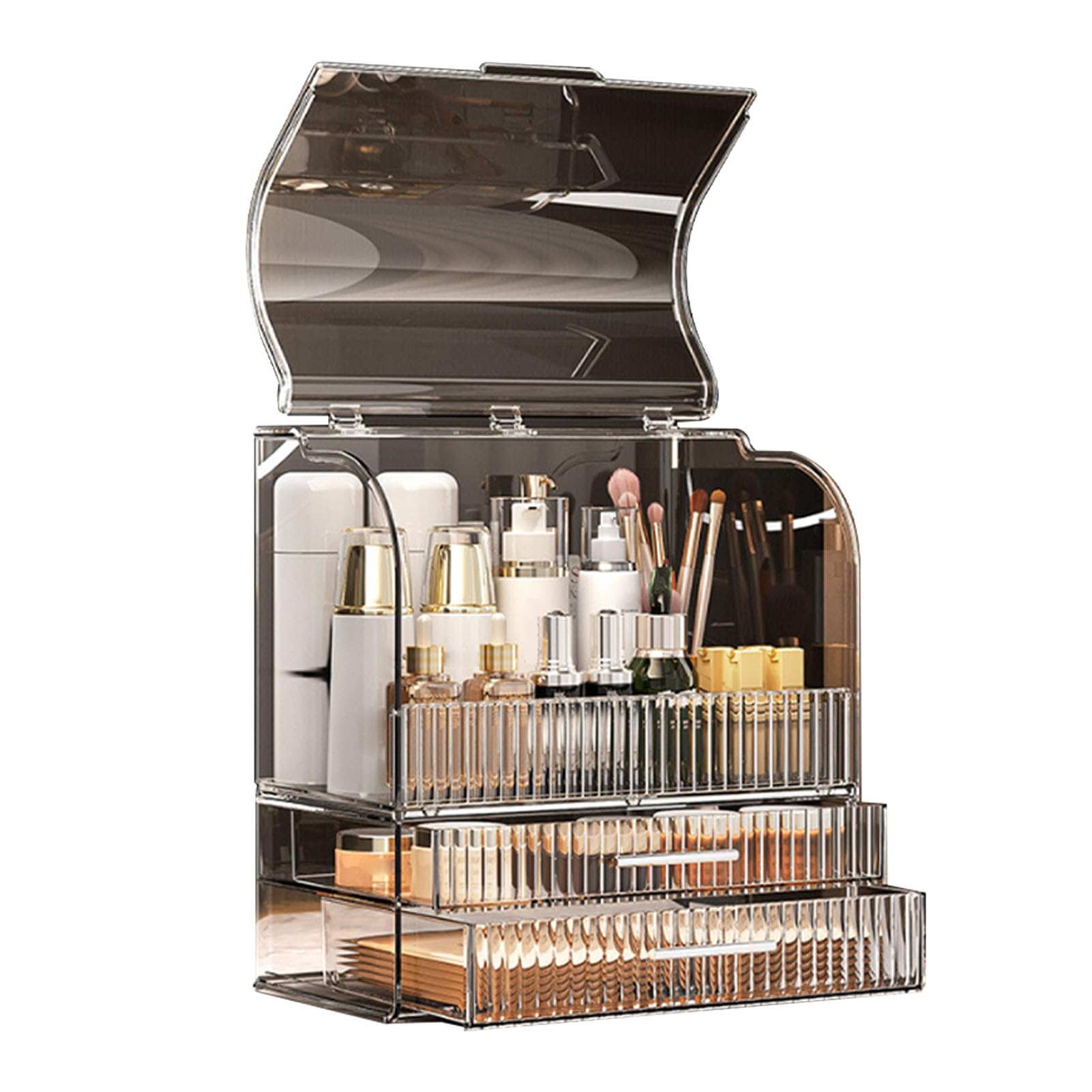 Buachois Makeup Organizer,Cosmetic Storage Box Makeup Organizer Box Large Capacity Clear Cosmetic Storage Container for Vanity Organizer and Bathroom