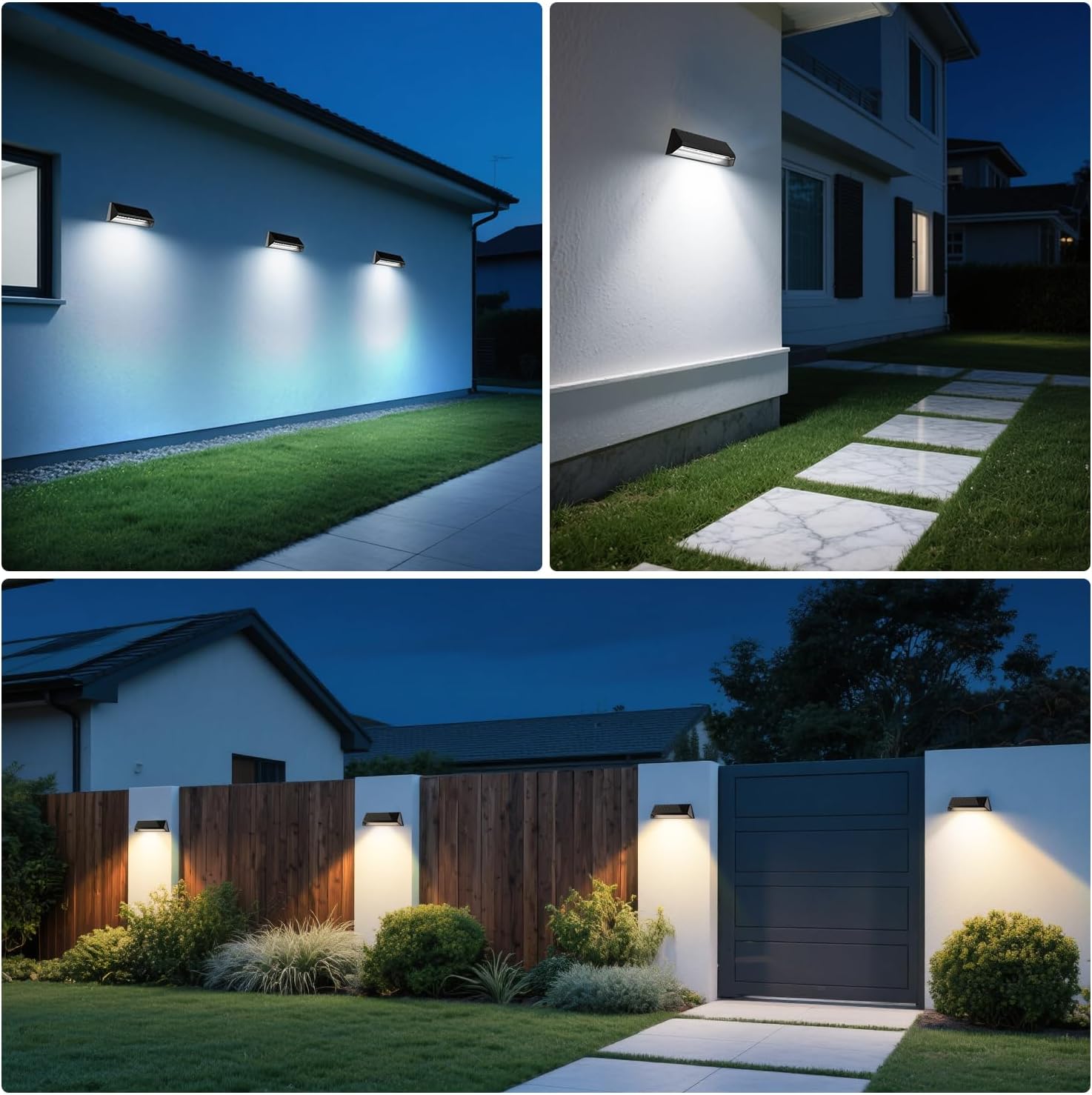 4 Packs Solar Fence Lights Outdoor with 3 Lighting Modes, 100Lumens Waterproof Solar Powered Fence Lights, 1500mAh Battery Fence Solar Light Powered for Patio, Railing, Wall