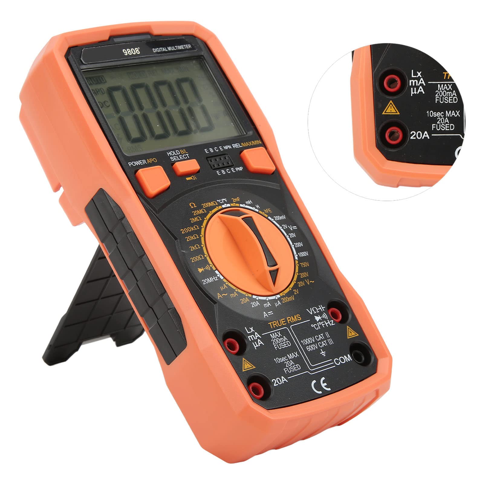 Multimetro Digitale Ad Alta Precisione 9808+, Tester Elettrico Multifunzionale Che Misura la Corrente di Tensione CA CC per Laboratori e Fabbriche, Schermo LCD Trasparente, Design Compatto