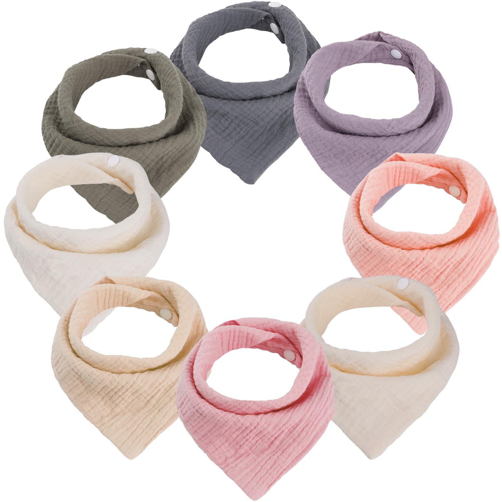 WD&CD 8 Stück Baby Dreieckstuch Lätzchen, Doppellagig Weiche & Absorbierende Musselin Halstüch Sabberlätzche mit 2 Verstellbares Druckknopf für Baby, Kleinkinder, Neugeborene,Jungen,Mädchen-Pink Lila