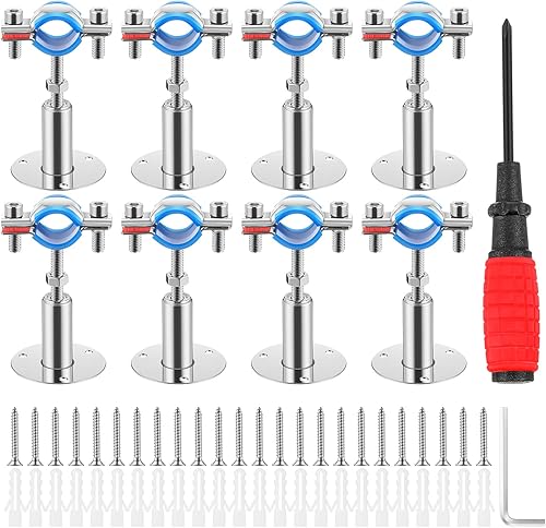 8 soportes de tubo de montaje en pared de acero inoxidable 304, adecuado para diámetro exterior de 12 pulgadas (0.787-0.866 in), altura ajustable de