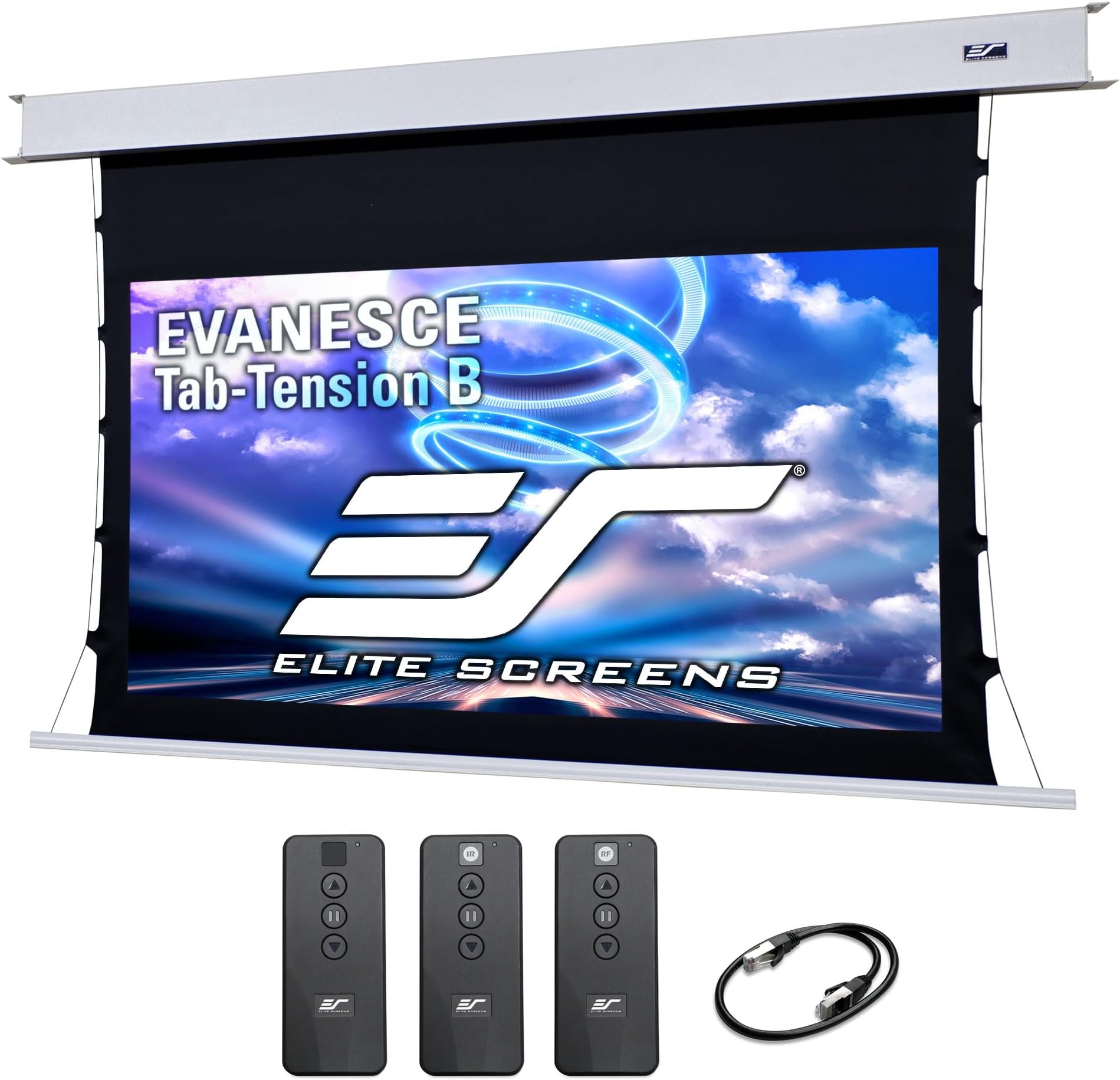 Elite Screens Evanesce Tab-Tension B, 120-inch 16:9, 4K / 8K HD, Recessed in-Ceiling Electric Tab Tensioned Projector Screen, Matte White Projection Screen Surface Programmed Remote Kit, ETB120HW3-E8