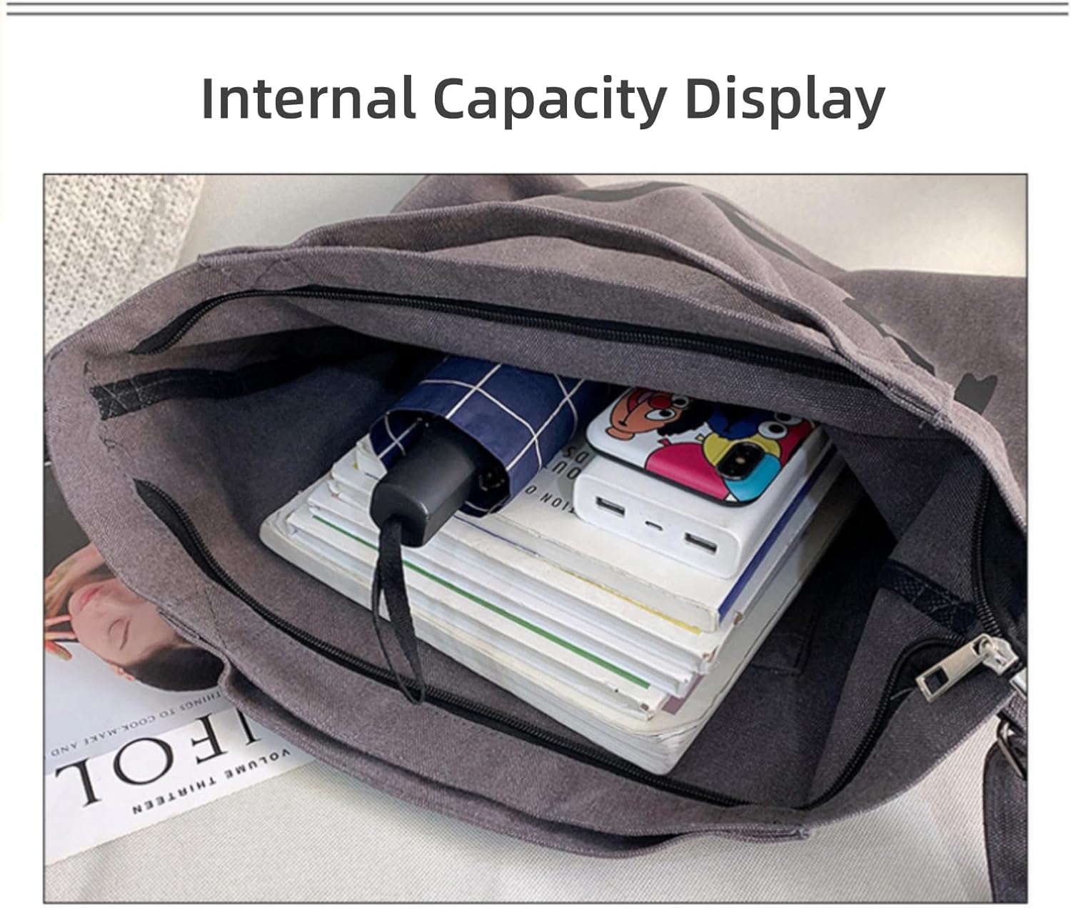 Canvas Tote Bag,Crossbody Shoulder Tote Bag for Women and Men Zipper Messenger Bag Travel Shoulder Bags Handbags - Image 6