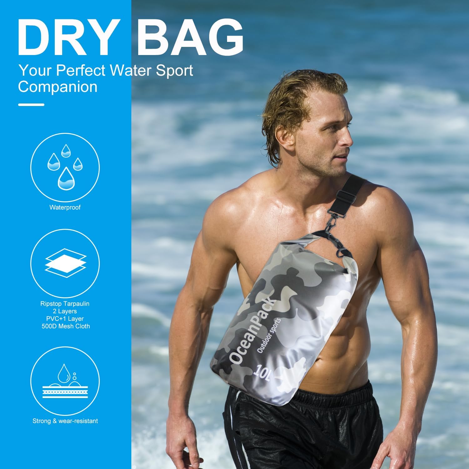 Waterproof Dry Bag 2L/5L/10L/20L/30L, Dry Sack for Kayaking Rafting Boating Beach Surfing Swimming, Camping, Hiking, Beach, Fishing Green Backpack with Waterproof Phone Case - Image 2