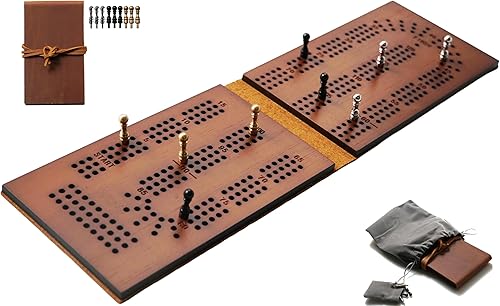 Jeereal Juego de mesa de viaje de cuero y madera de bambú maciza, tamaño de bolsillo, tablero de juego de cartas pequeñas (bambú, 3 pistas)