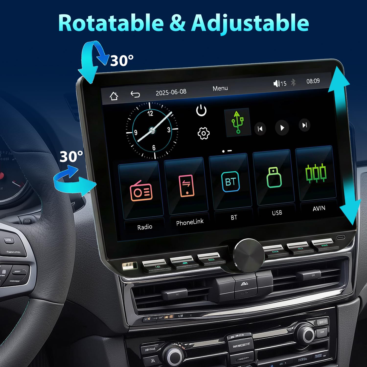 Autoradio 1Din mit drehbar Bildschirm(10.1"), Kompatibel mit [Wireless] Apple CarPlay/Android Auto Bluetooth USB Typ-C Rückfahrkamera AM/FM/RDS Radio