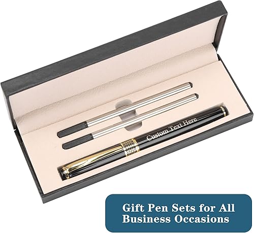 Miniatura 7 de Juego de bolígrafos personalizado, bolígrafo personalizado con caja de regalo de cuero de lujo, 2 recambios de tinta negra, grabado con tu nombre o