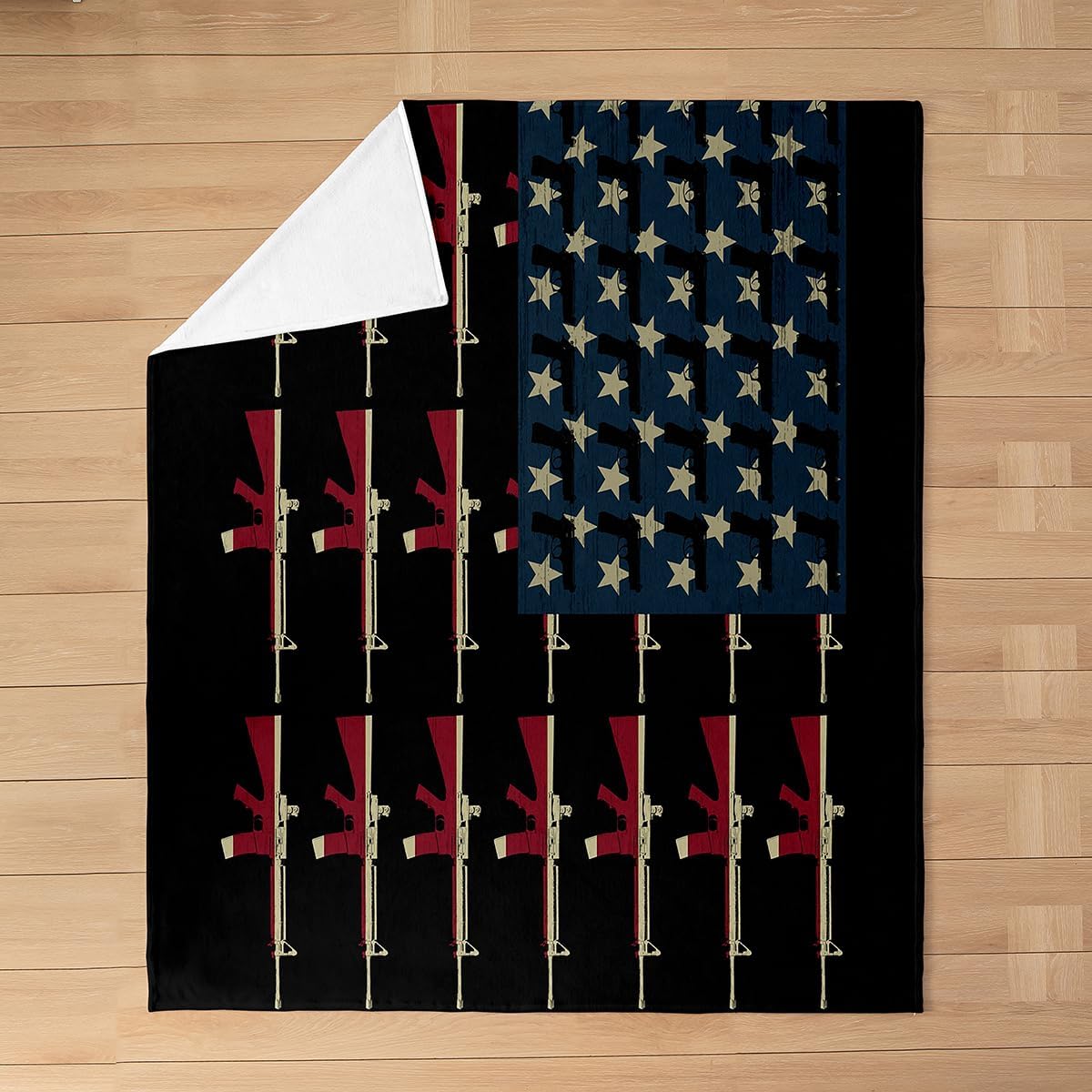 American Flag Bed Blanket Queen 90x90,Vintage Soldier Guns Blanket Military USA National Flag Throw Blanket Shooting Weapon Fleece Blanket Retro Army Weapons Stars and Stripes Theme Flannel Blanket
