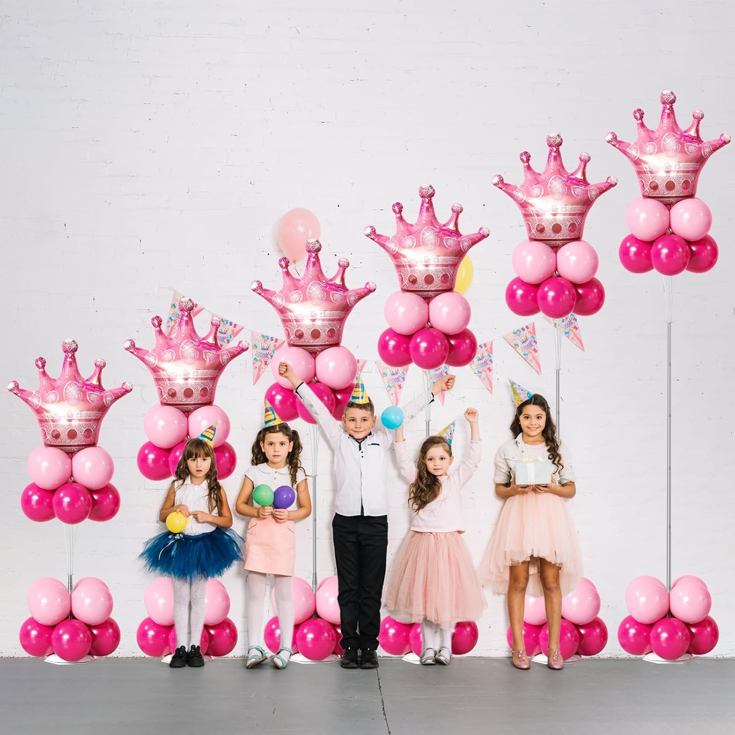 Bezente Balloon Column Stand Set of 4, 9 Feet Adjustable Telescopic Balloon Stand Kit for Floor, Ballon Column Tower with Base and Pole, Metal Backdrop Stands for Baby Shower, Party Decorations