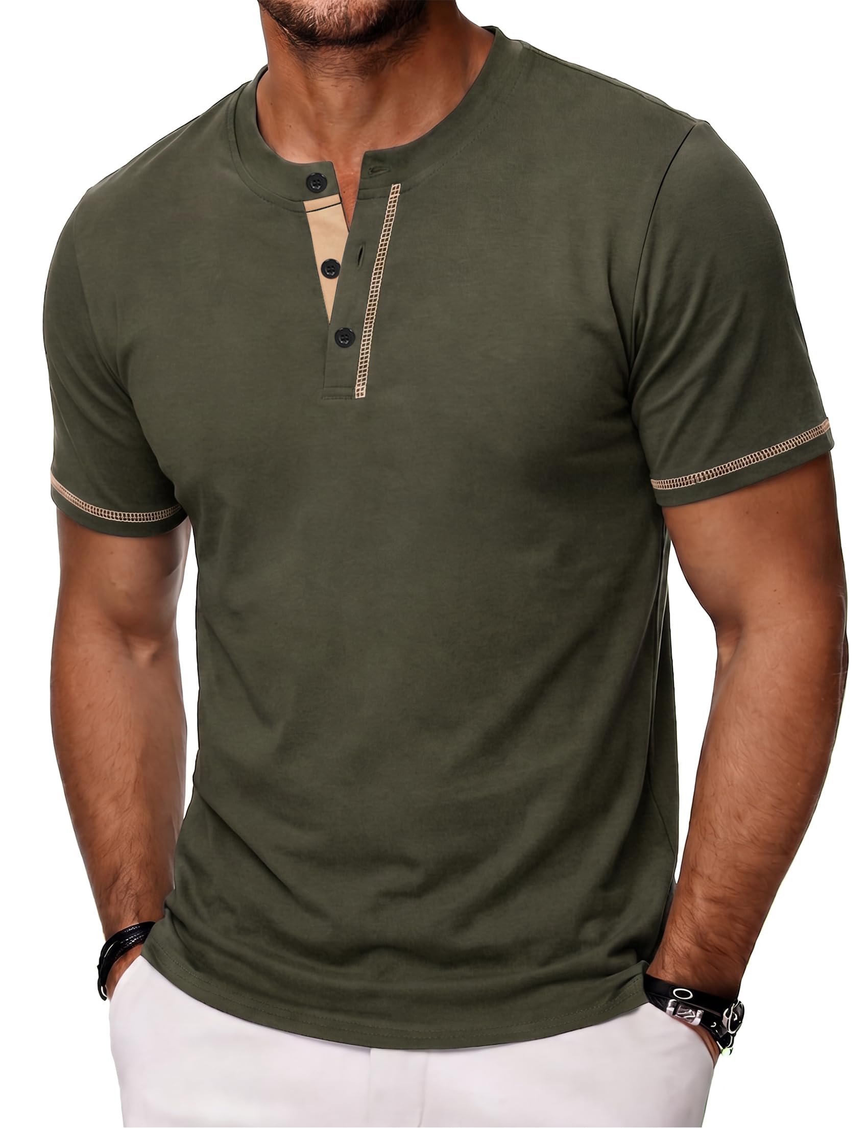 Wayleb Henley T Shirt Herren Kurzarm Sommer Shirt mit Knopfleiste Regular Fit Einfarbiges Casual Freizeit Oberteil S-3XL