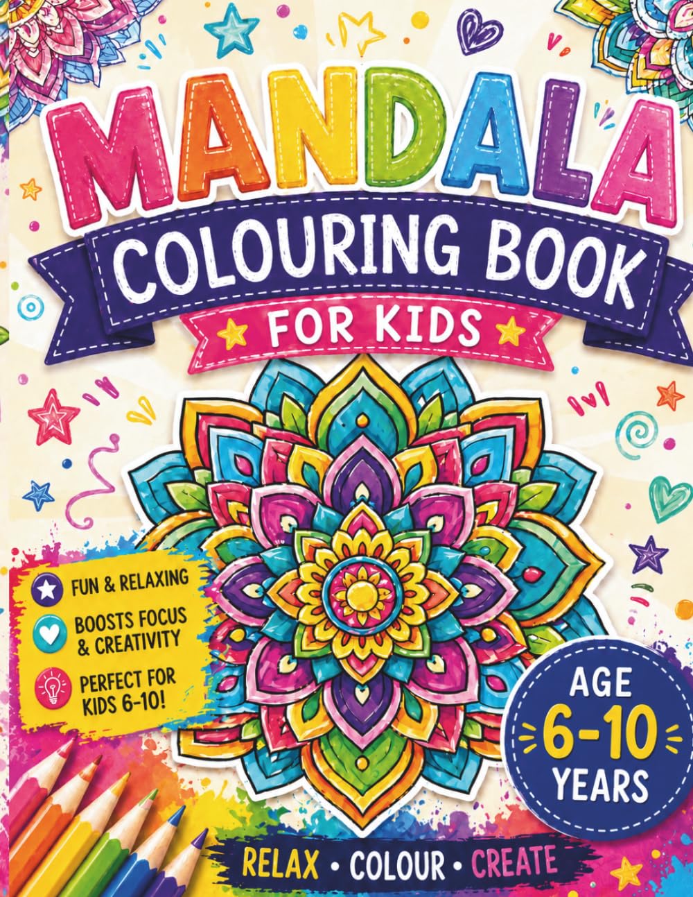 Mandala Coloring Book for Kids Ages 6–10: Fun and Easy Floral & Pattern Mandalas for Relaxation, Creativity, and Mindful Coloring