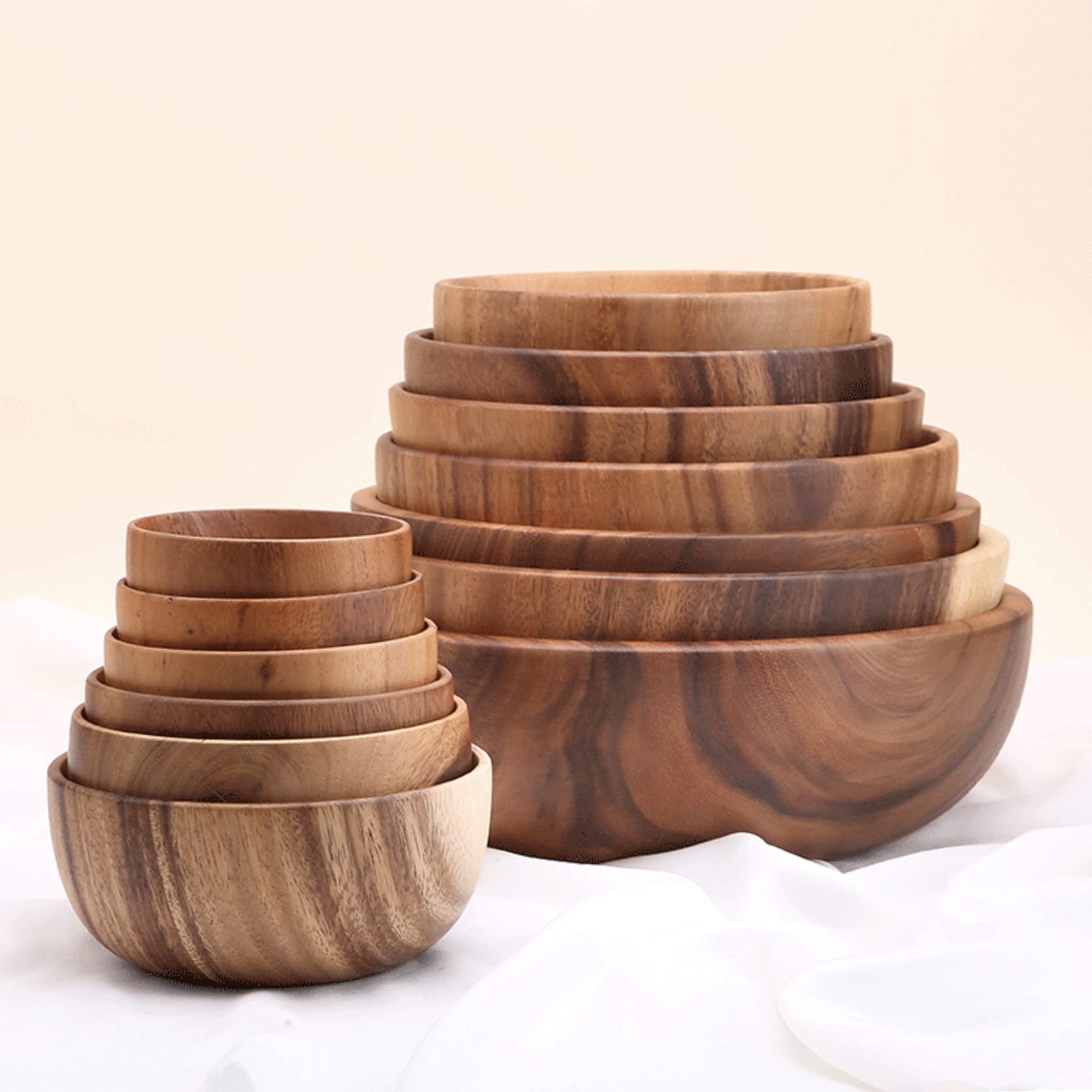 Ensaladera de madera de gran tamaño (18 cm x 7,5 cm), cuenco de madera de acacia hecho a mano, cuenco de madera maciza, cuencos de madera grandes para servir para ensaladas, frutas y cereales