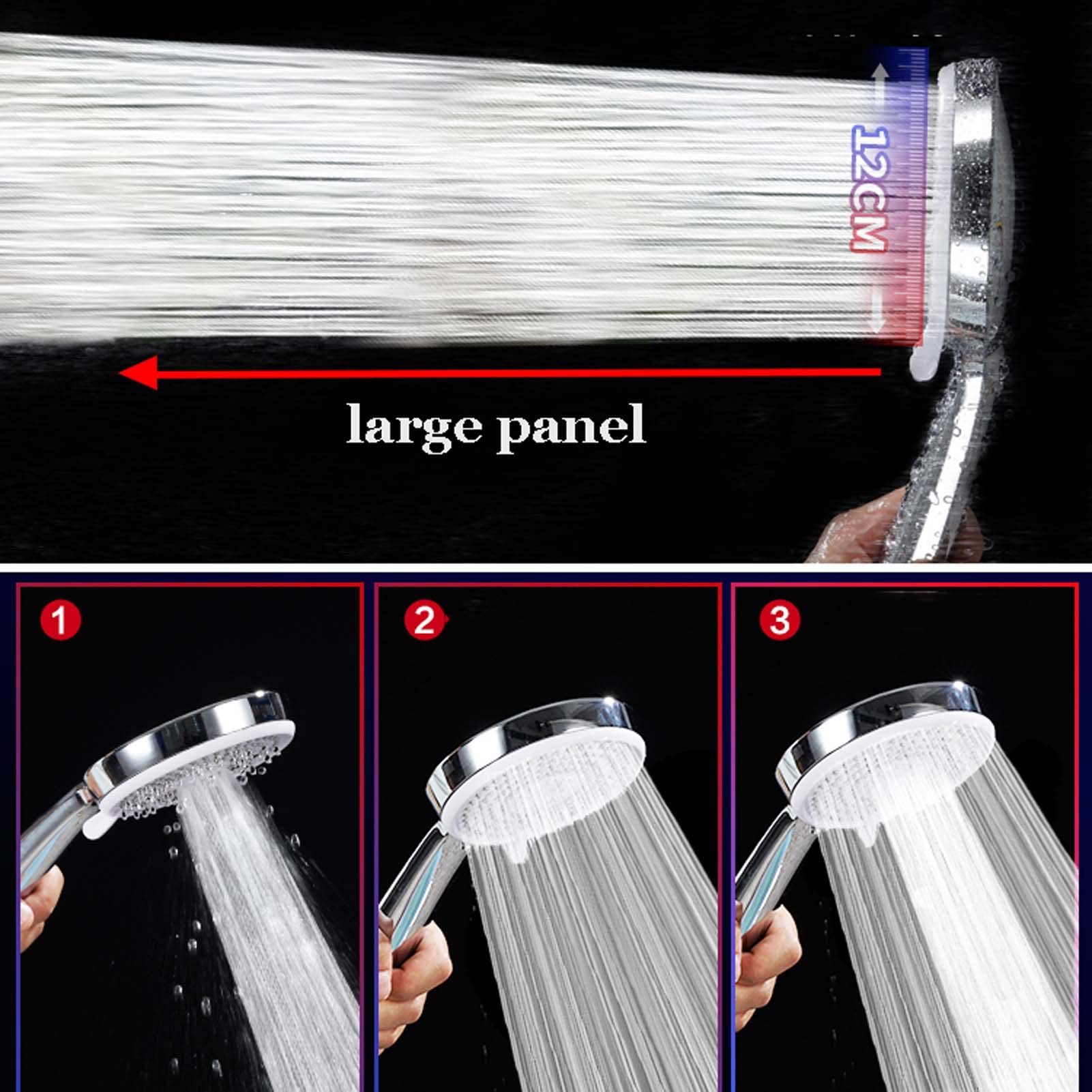 Ręczna głowica prysznicowa ze stali nierdzewnej z wężem, oszczędzająca wodę, 3-funkcyjny spray, idealna do prysznica i wanny, elegancki design do nowoczesnych łazienek