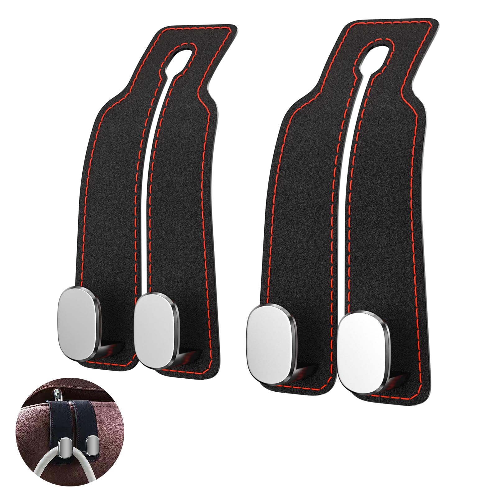 Newpop 2 Stück Autositz Doppelhaken Rückenhaken, Taschenhalter Auto, Kopfstützenhalterung, Auto Haken Kopfstütze, Taschenhaken Rücksitz Aufbewahrungshaken, Kopfstützenhaken, Kopfstützen Rücksitzhaken