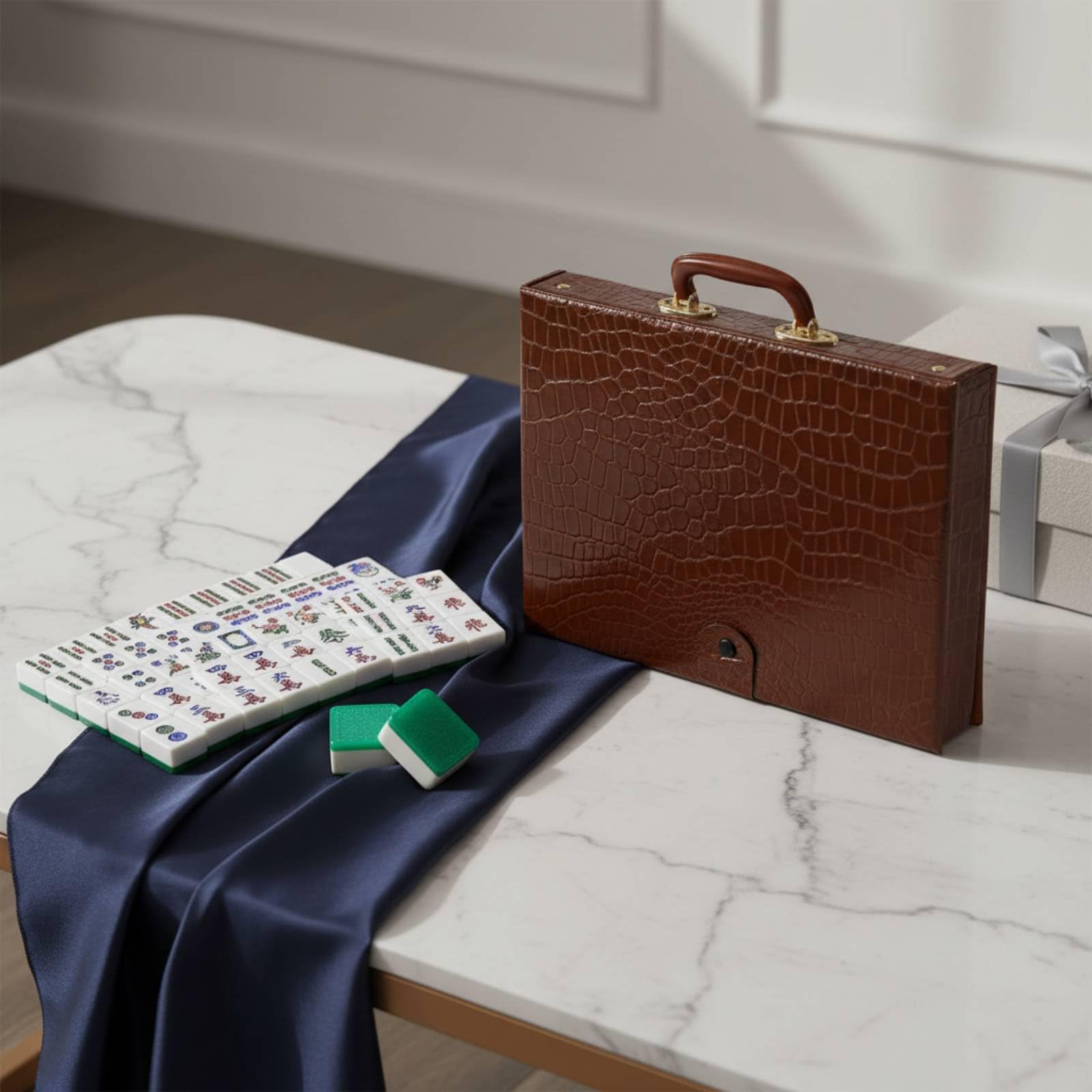 Mahjong Artigianato Acrilico Ensemble da Gioco Classico Tesserine Resistenti Pressione Marcature Visibili Ideale Adatto per Momenti Feste Casa, Nero+Argento