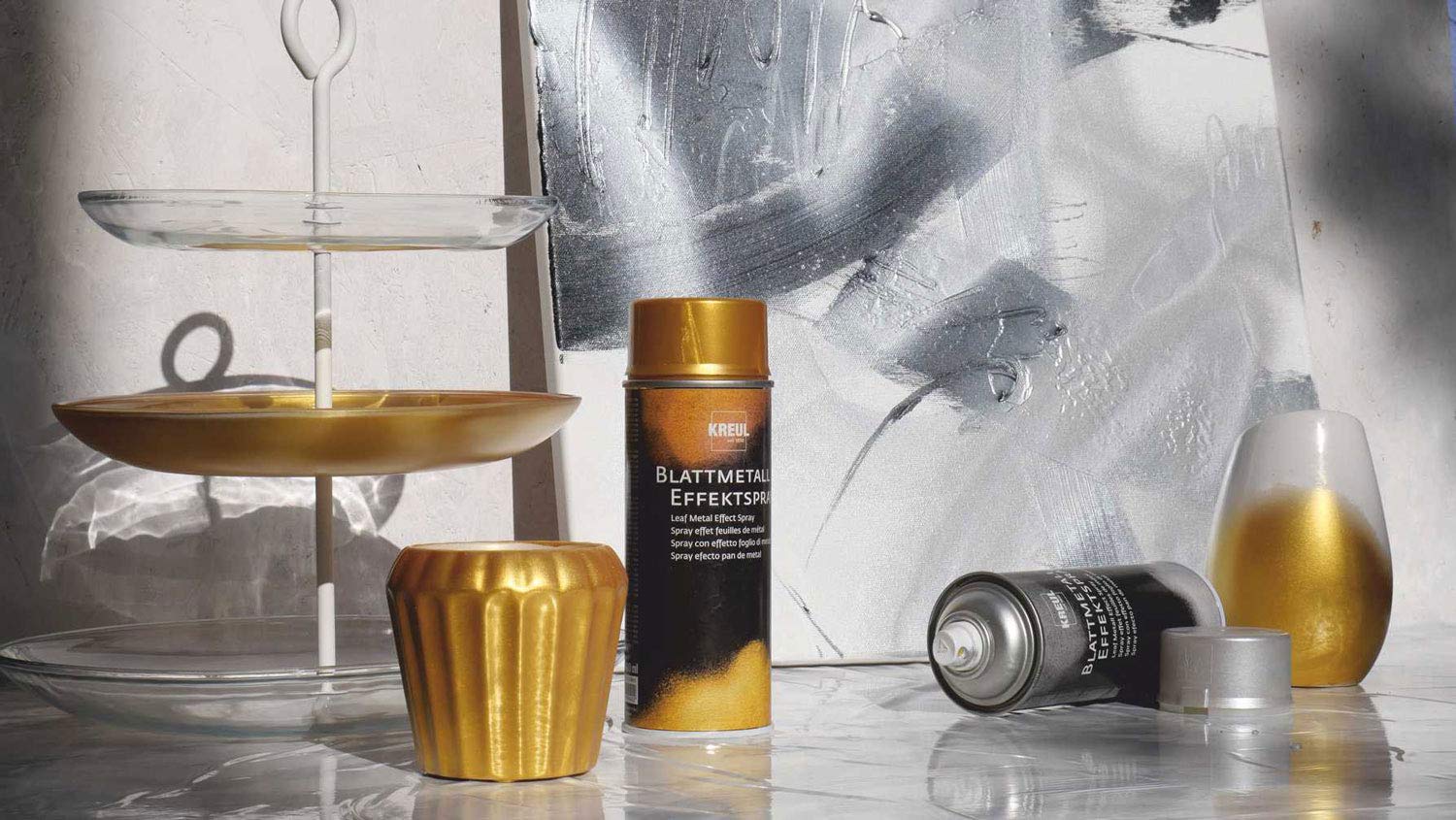KREUL 994400 - Spray à effet feuille de métal Doré 400 ml Peinture nitro-combinée à séchage rapide, Gold (Lot de 2)