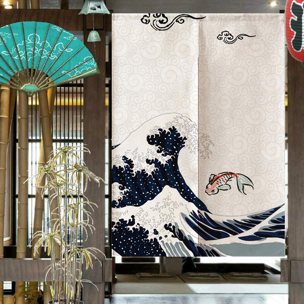 Rideau de Porte Japonais 100% Polyester 90x120cm Séparateur de Pièce Décoration Zen