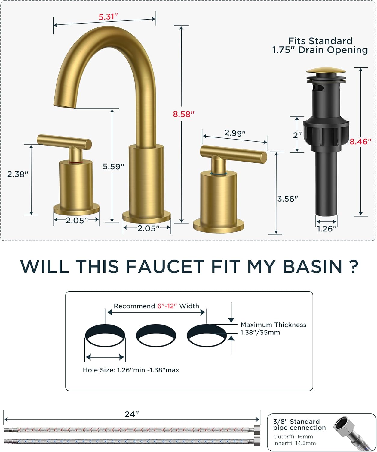 Faucet dimensions and sink compatibility diagram