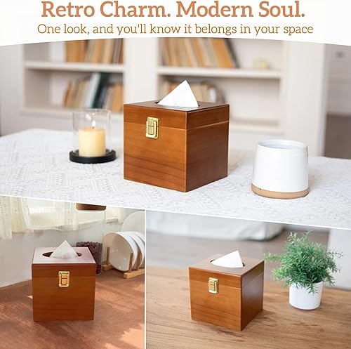 Miniatura 2 de Cubierta cuadrada de madera para caja de pañuelos con tapa, soporte decorativo para caja de pañuelos, accesorios de baño, decoración de oficina,