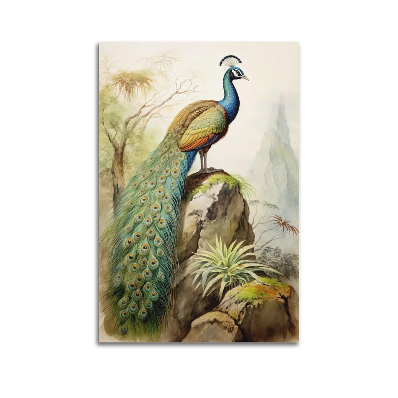 ZSZWHJ Animal Artwork Poster Peacock on The Peak Poster Decorative Painting Canvas Wall Posters And Art Picture Print Modern Family Bedroom Decor Posters 24x36inch(60x90cm)