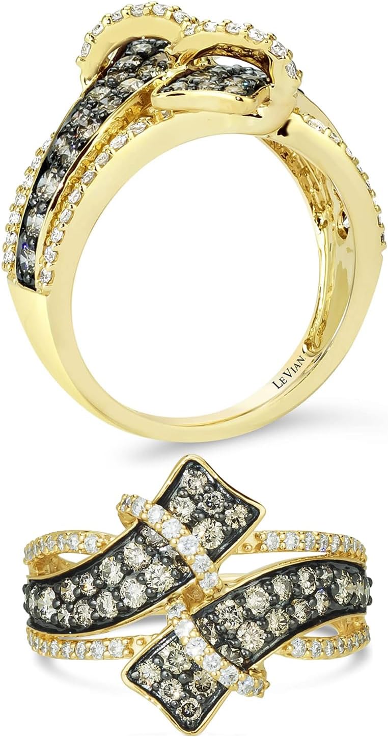 Vanilla Diamond Chocolate Diamond Statement Ring for Women I 14k Yellow Gold Ring for Her (G-H/Brown, VS2-SI1, 1.19 cttw) Anniversary Wedding Promise Band Size 4.25to 11.25 by LeVian