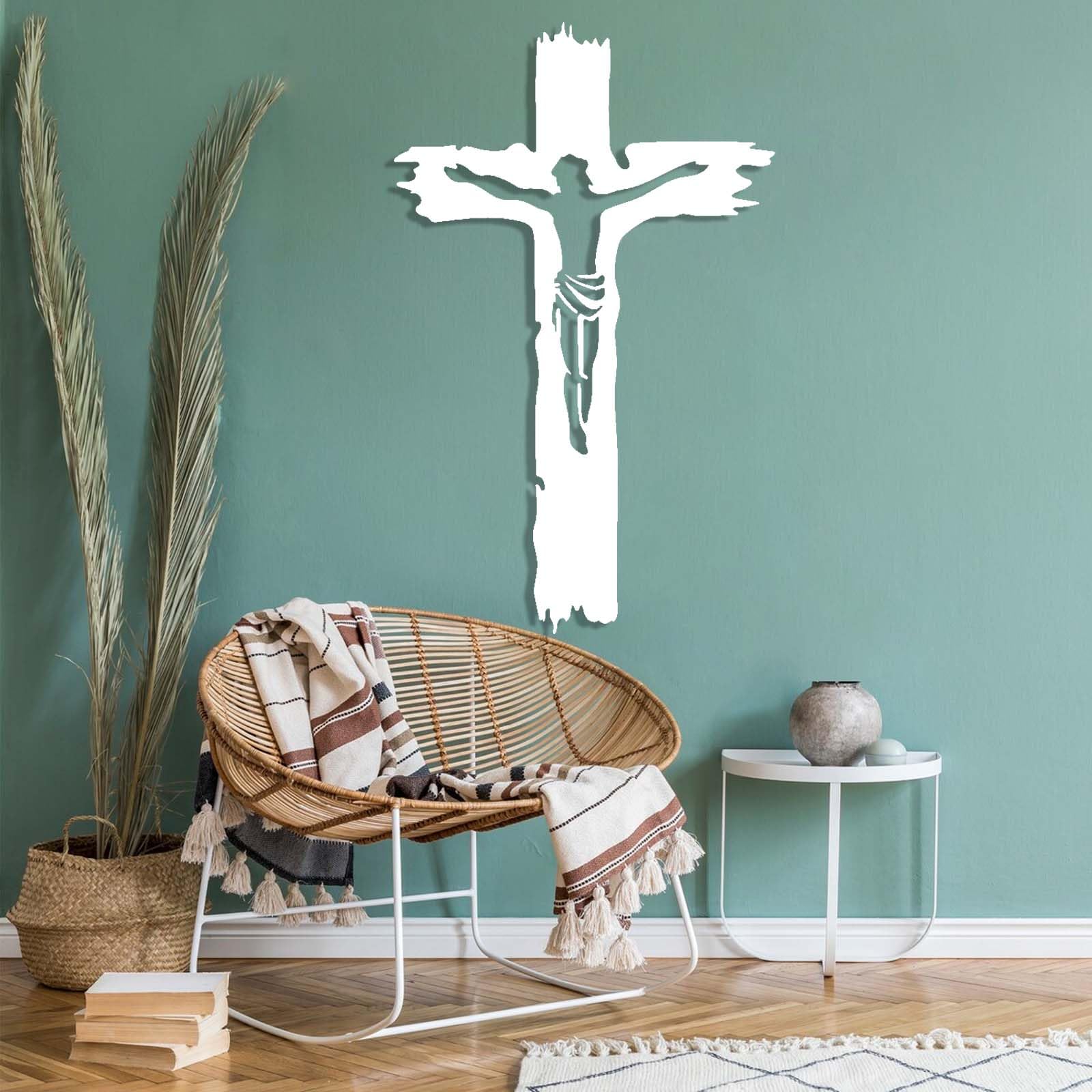 Croix Murale En Bois Décorative Jésus Pour Le Mur - Dimensions 25x19.5x0.5 Cm, Design évidé, Pour Décoration Salon, église, Bureau - 7