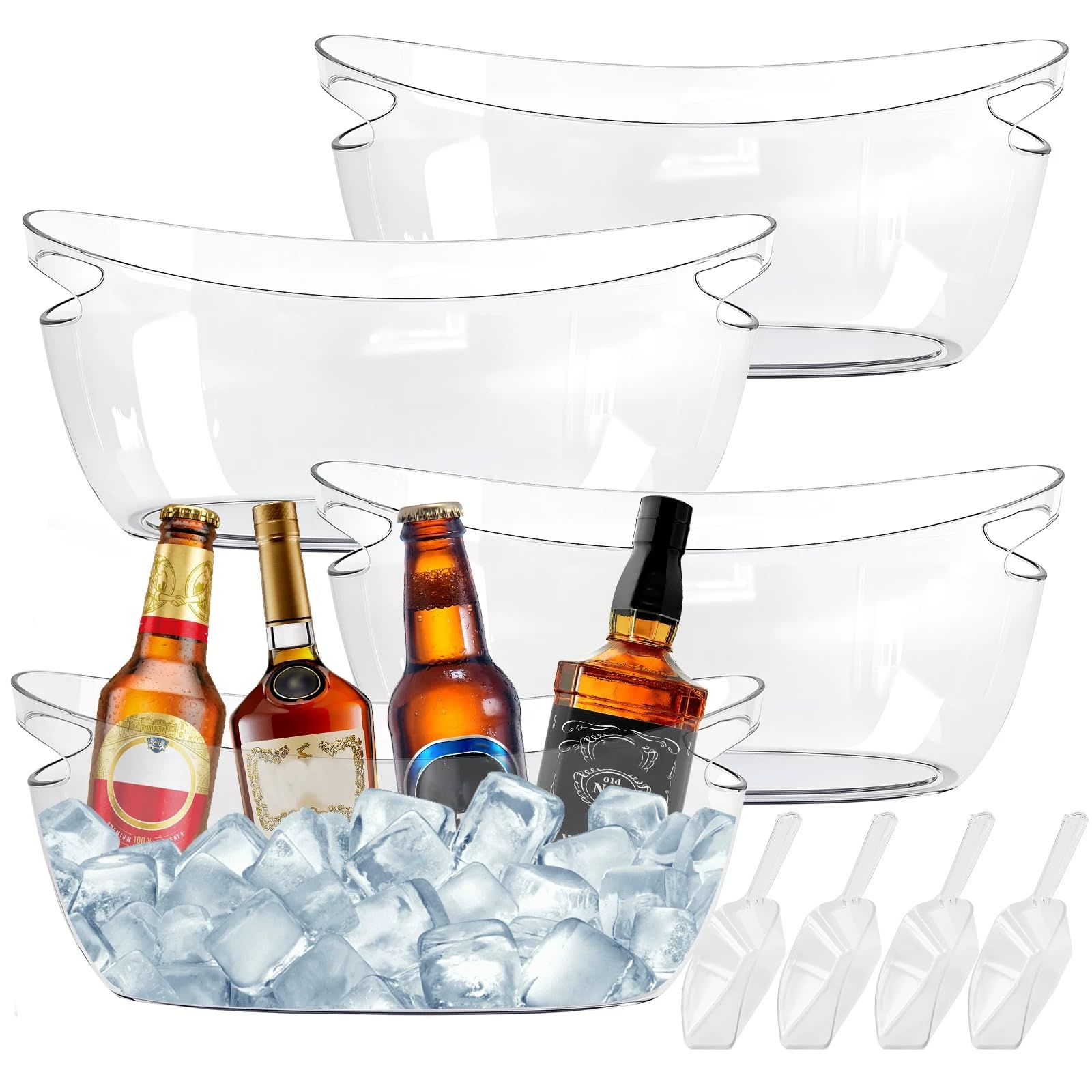 Confezione da 4 secchielli per ghiaccio per feste, vasche extra large da 5,5 l trasparenti con palette, perfette per champagne, birra, spumante e cocktail, forniture per bar Mimosa