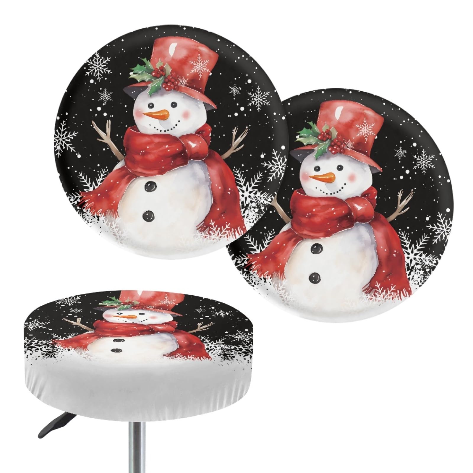 GLENLCWE Christmas Snowman Bar Stool Covers Set of 4,Christmas Bar Stool Slipcovers Chair Cushion Round Seat Covers for Home Hotel Bar,14-16 Inch