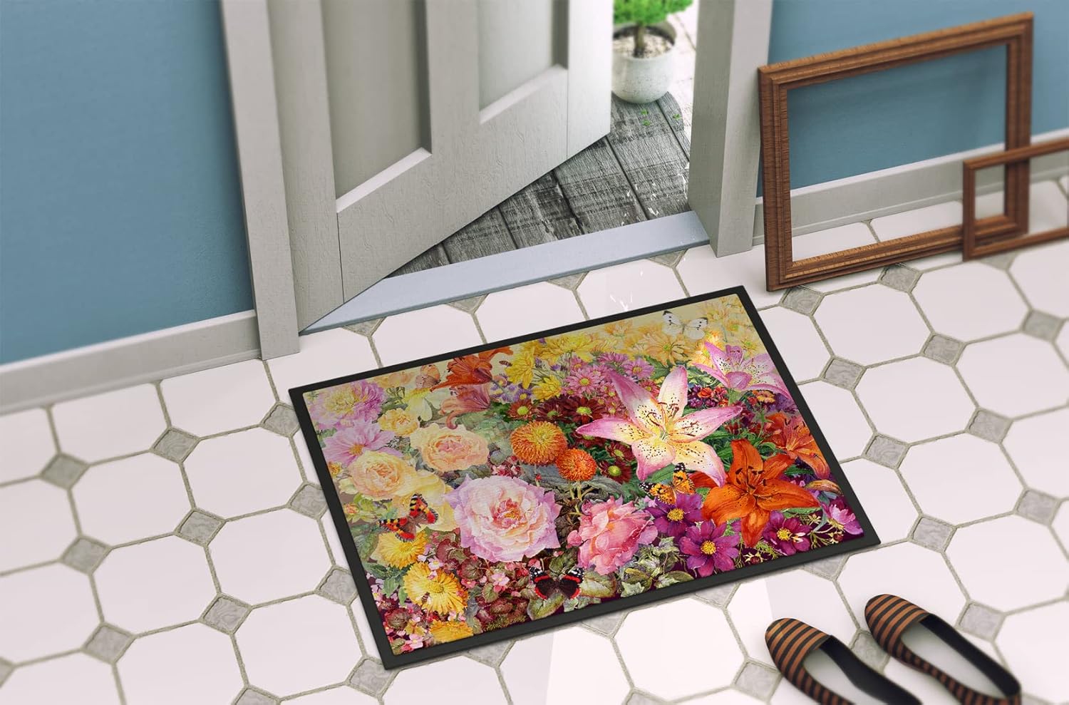 Caroline's Treasures SASE0955JMAT Autumn Floral by Anne Searle Doormat 24x36 Front Door Mat Indoor Outdoor Rugs for Entryway, Non Slip Washable Low Pile, 24H X 36W