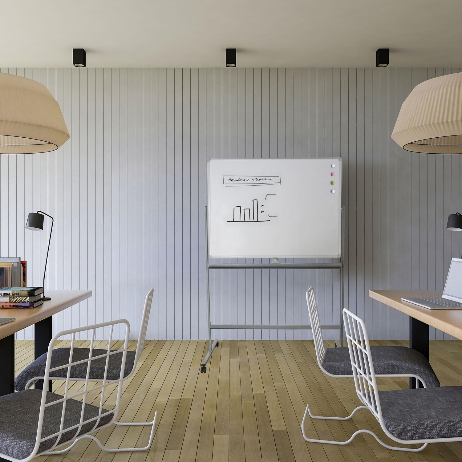 hjh OFFICE 830036 tablica suchościeralna, 90 x 120 cm, mobilna tablica z rolkami, możliwość zapisywania po obu stronach, magnetyczna i zmywalna