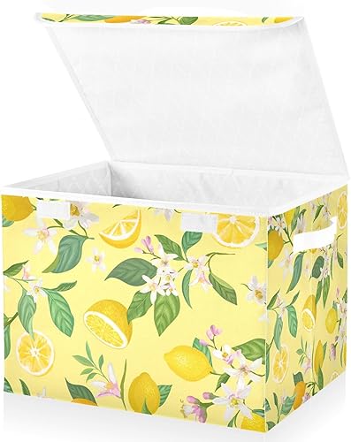 Miniatura 2 de Bolsas de almacenamiento plegables de hojas de limón para ropa, contenedores de almacenamiento de tela con asa reforzada, organizadores de armario