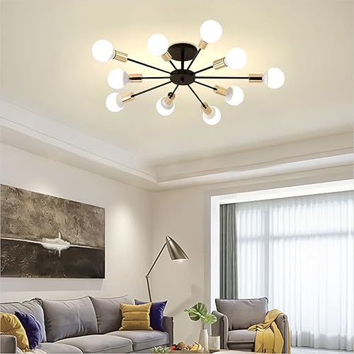 Miniatura 8 de KCO Lighting - Lámpara de techo semiempotrada de 10 luces blancas de Sputnik lámpara de techo moderna para sala de estar restaurante isla de cocina