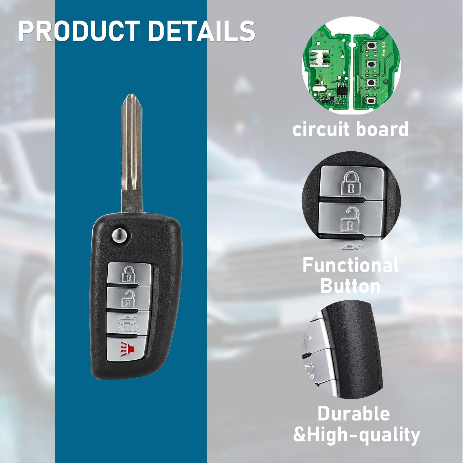 Keyless Entry - Telecomando per auto con telecomando compatibile con Nissan Altima Armada Maxima 350Z Quest Sentra Infiniti EX35/FX35/FX45/G35/G35/I35/QX56 KBRASTU15, confezione da 2