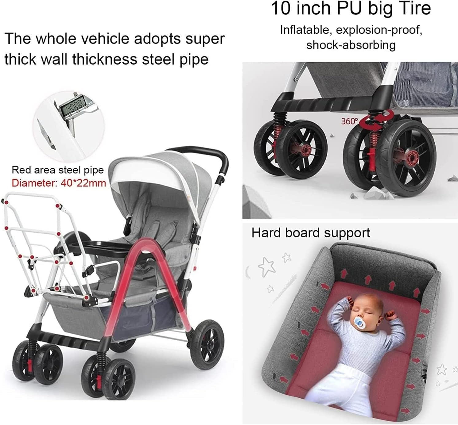 Poussette Double pour Jumeaux, Poussette Double pour Bébé, Poussette Double Compacte Et Confortable, Poussette Parapluie Tandem Pliable pour Filles Et Garçons., Green