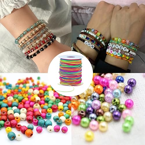Miniatura 5 de Cuerdas e hilos de cuentas arcoíris de 109 yardas, cuerda elástica de 0.039 pulgadas para pulseras, collares, aretes, llaveros, cuentas, joyería y