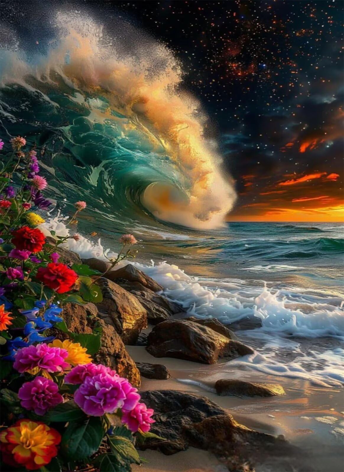 Rompecabezas de 2000 Piezas para Adultos - Olas Flores | Arte Exquisito y Decoración de Pared 100x70cm | Pasatiempo Desafiante y Nivel Imposible para Regalo