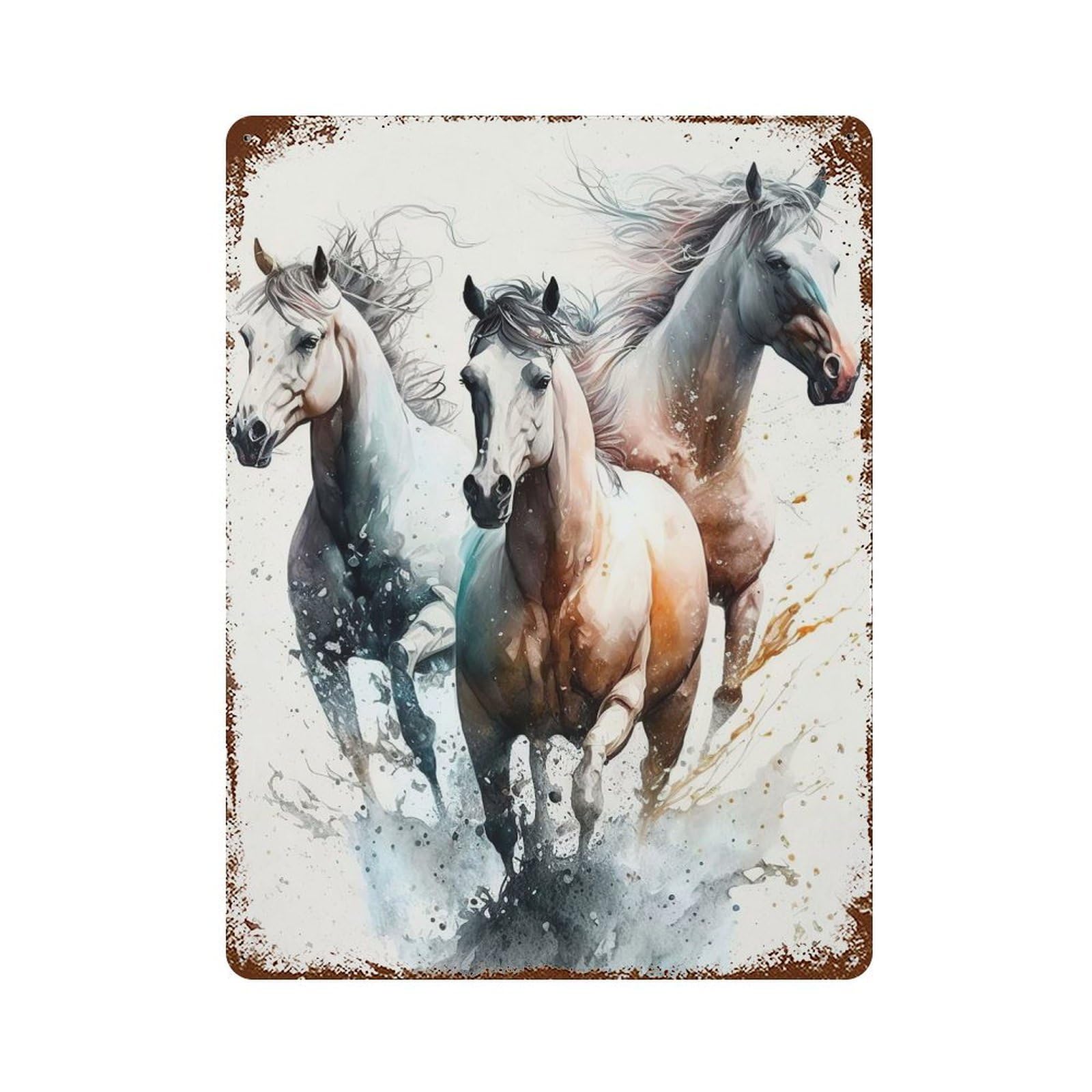 Watercolor Horse Rust Effect Tin Sign 15.7"x11.8", Industrial Home Decor for Garage, Bar And Workshop Decor