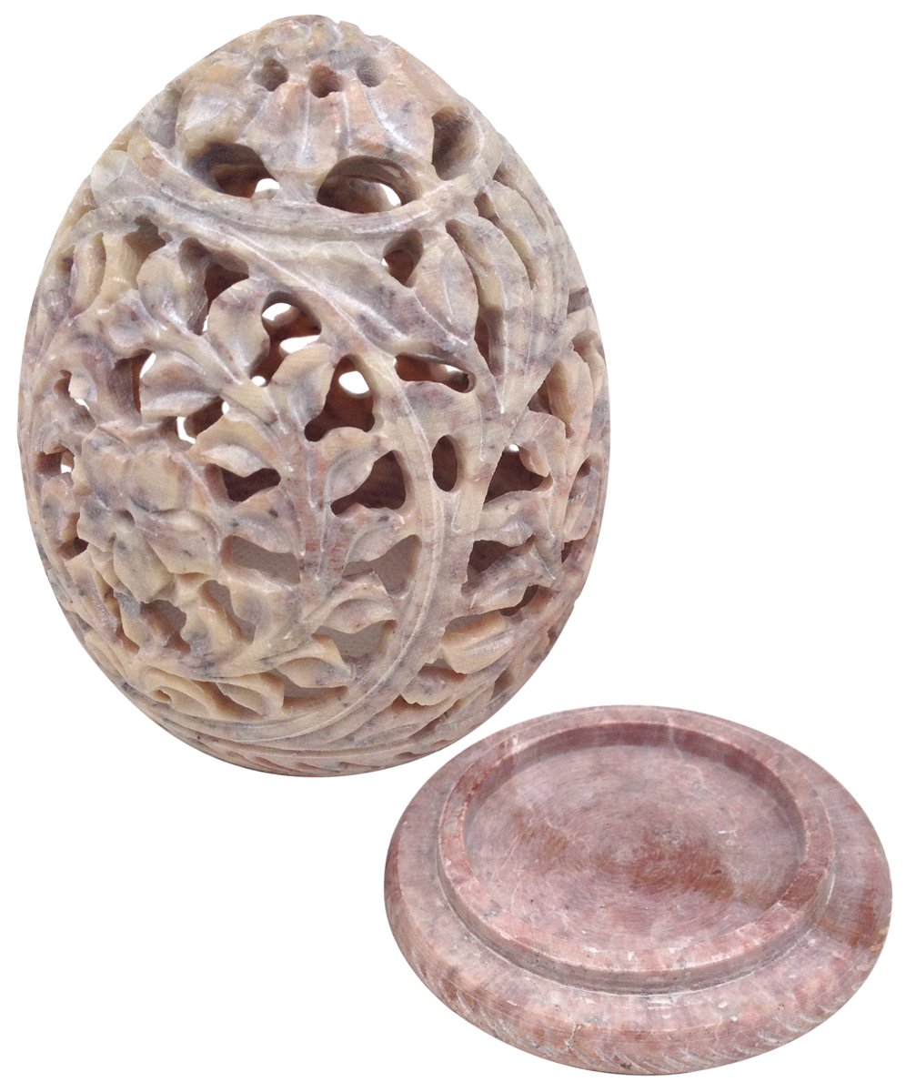 Portacandele Tealight In Pietra Ollare - Fatto A Mano, Design Fiore E Viticcio, 8.9 Cm - Foto 2