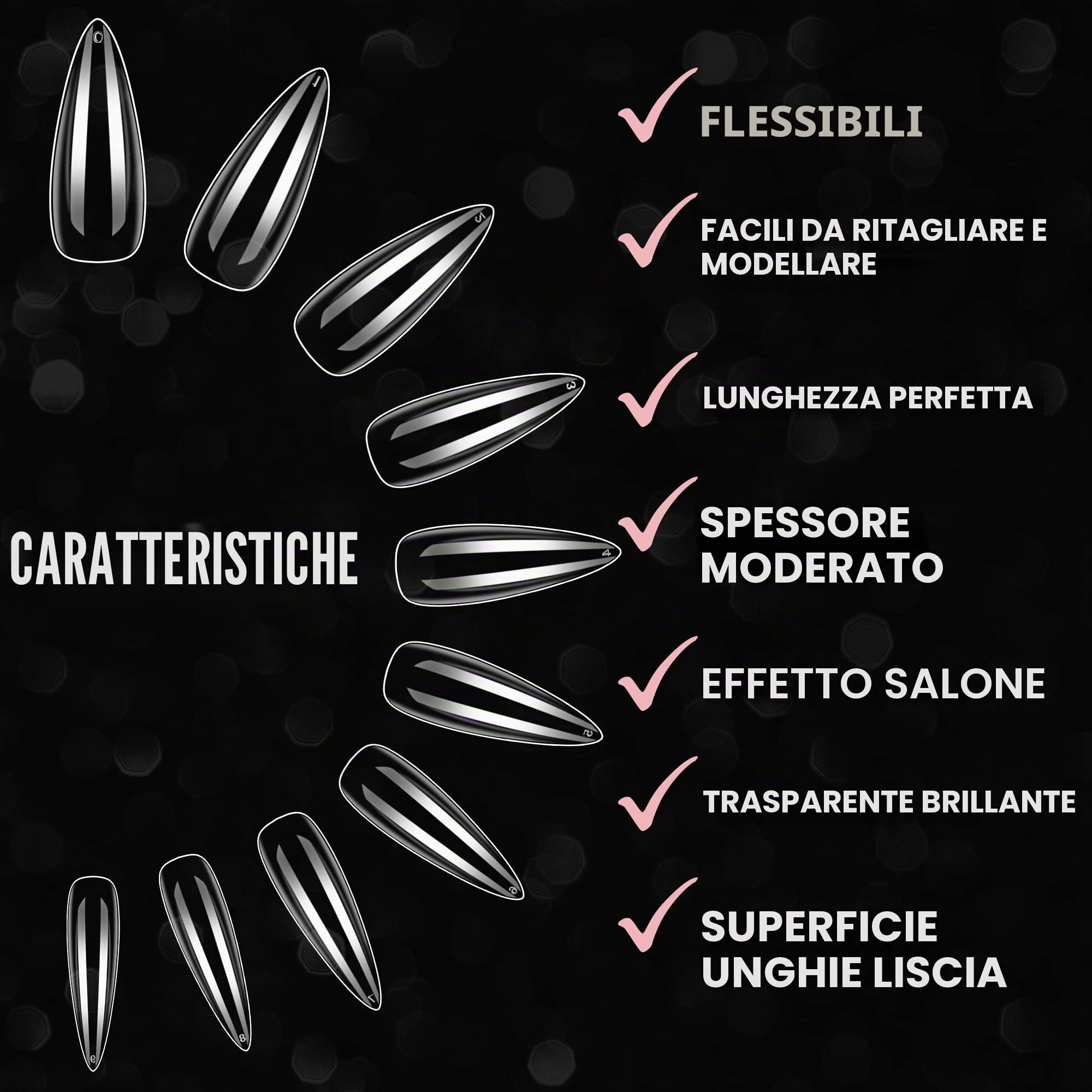 Makartt Long Almond Unghie Finte, 500 pezzi Tip in Gel per Unghie Trasparenti, Resistenti e Flessibili, Copertura Totale, Adesione Forte, Ideali per Ricostruzione e Gel Extensions
